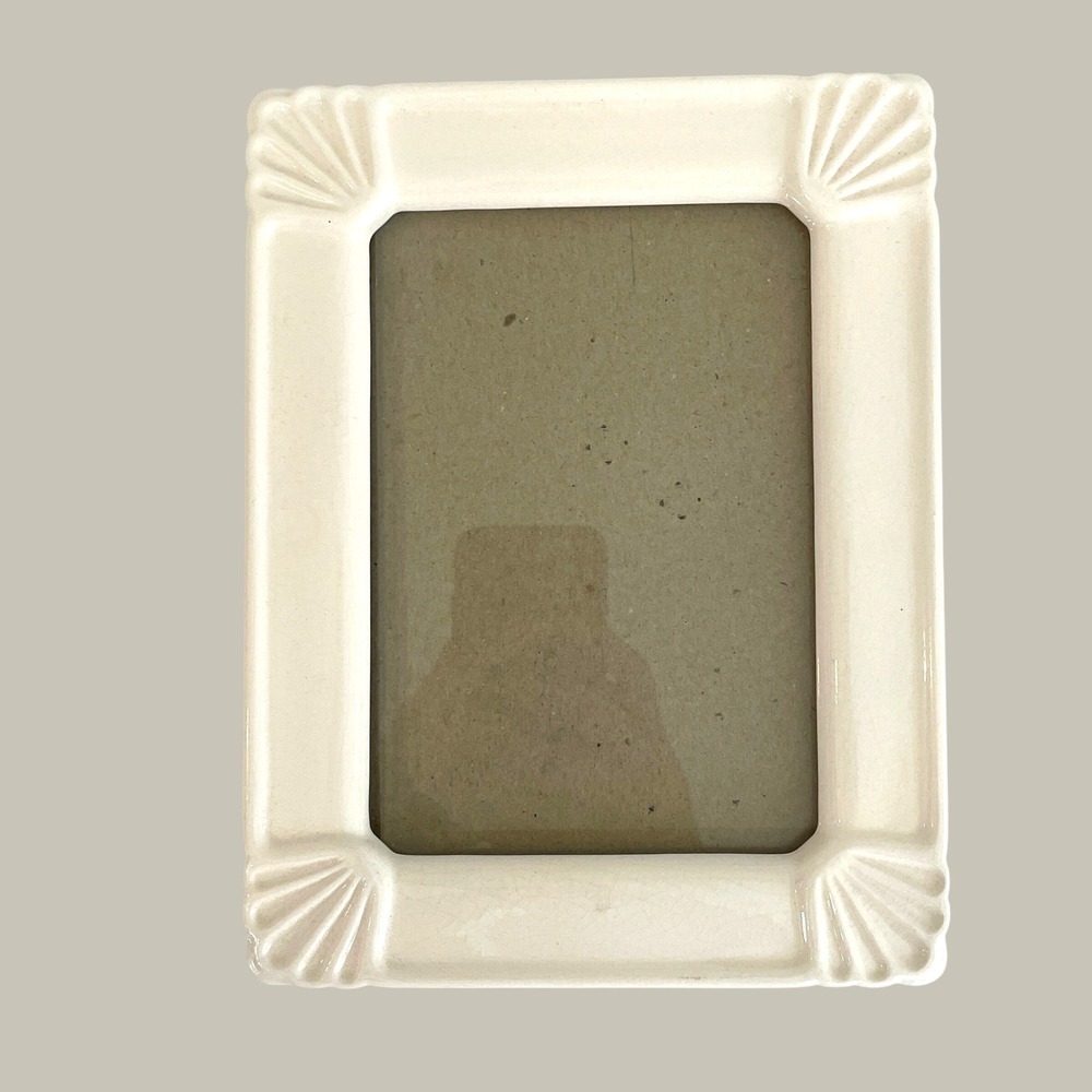 Vintage Ceramic Picture Frame Cream Coastal 4x6 Tabletop Burnes of Boston Shell